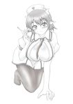  all_fours artist_request blush breasts character_request cleavage elfleda_mirjasdottir horns large_breasts lotte_no_omocha! monochrome nurse pantyhose pointy_ears smile 