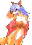  bikini blue_eyes blue_hair blush breasts camel_toe canine clothed clothing embarrassed female fox hair kazuhiro looking_at_viewer mammal nipples plain_background shy simple_background skimpy solo standing sweat swimsuit undressing white_background 