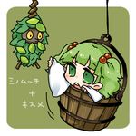  bad_id bad_pixiv_id blush bucket burmy gen_4_pokemon green_eyes green_hair hair_bobbles hair_ornament in_container kisume lowres pokemon pokemon_(creature) takamura touhou translated twintails 