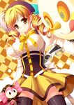  :q argyle argyle_background beret blonde_hair boots brown_legwear charlotte_(madoka_magica) checkered checkered_background corset detached_sleeves drill_hair grandia_bing gun hair_ornament hairpin hat light_particles magical_girl magical_musket mahou_shoujo_madoka_magica multicolored multicolored_eyes pleated_skirt puffy_sleeves ribbon rifle skirt striped striped_legwear thighhighs tomoe_mami tongue tongue_out twin_drills twintails vertical-striped_legwear vertical_stripes weapon yellow_eyes zettai_ryouiki 