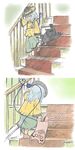  bow cat comic dress hair_bow hat kaenbyou_rin kaenbyou_rin_(cat) komeiji_koishi onikobe_rin parody reiuji_utsuho reiuji_utsuho_(bird) stairs third_eye touhou winnie_the_pooh 