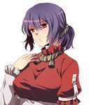  alternate_hairstyle bad_id bad_pixiv_id hinase_kei ponytail purple_hair red_eyes rope shimenawa short_hair short_ponytail solo touhou yasaka_kanako 