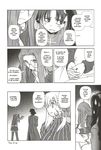  3girls akikan_(credit) arms_behind_back bed blush close-up comic cross dark_sakura doujinshi empty_eyes fate/stay_night fate_(series) glasses greyscale hair_ribbon hands_clasped highres kotomine_kirei long_hair long_sleeves looking_down matou_sakura monochrome multiple_girls own_hands_together pleated_skirt ribbon rider short_hair sitting skirt smile standing striped sweatdrop sweater thighhighs toosaka_rin translated trench_coat turtleneck twintails very_long_hair 