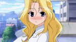  animated animated_gif blonde_hair blue_eyes blush long_hair lowres non-web_source ryuumonbuchi_touka saki solo tsundere 