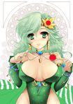  bad_id bad_pixiv_id bare_shoulders breasts choker cleavage detached_sleeves earrings final_fantasy final_fantasy_iv green_eyes green_hair green_leotard hair_ornament jewelry large_breasts leotard long_hair necklace older riria rydia solo 