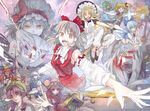  :d amano_miyabi bat bespectacled blood blue_eyes book bow broom broom_riding castle cirno closed_eyes crazy crazy_eyes daiyousei drawn_on_eyes energy_ball everyone fangs fingernails flandre_scarlet foreshortening from_above glasses hakurei_reimu hands hat hat_bow hong_meiling izayoi_sakuya kirisame_marisa knife koakuma long_fingernails maid multiple_girls nail_polish open_mouth orange_eyes outstretched_arms outstretched_hand patchouli_knowledge perspective purple_eyes remilia_scarlet rumia satsuki_rin side_ponytail smile spread_arms sunset the_embodiment_of_scarlet_devil touhou tower traditional_media vampire watercolor_(medium) witch_hat yukkuri_shiteitte_ne 