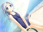  ahoge beach blue_eyes blue_hair mizugi sky smile sukumizu 