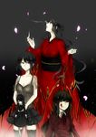  asou_misaki bad_id bad_pixiv_id black_eyes black_hair black_legwear blood blush cherry_blossoms doll dress fatal_frame fatal_frame_4 ghost haibara_ayako haibara_sakuya highres japanese_clothes kimono kurozatou_owata long_hair miya_(fatal_frame) multiple_girls obi petals sash thighhighs yellow_eyes 