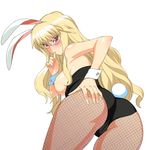  a1 absurdres animal_ears ass blonde_hair blush breasts bunny_ears bunny_girl bunnysuit eleanor_albertine_le_blanc_de_la_blois_de_la_valliere fishnet_pantyhose fishnets glasses highres large_breasts long_hair nipples pantyhose pink_eyes solo zero_no_tsukaima 