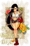  black_hair boots breasts elbow_gloves female final_fantasy final_fantasy_vii flower full_body gloves long_hair midriff miniskirt plant red_eyes skirt solo suspenders tank_top tanktop tifa_lockhart uraniwanotori 