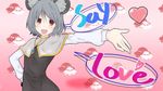  animal_ears dancing ebi_senbei flying_saucer hand_on_hip heart jewelry lyrics maru-toku_series mouse_ears nazrin open_mouth outstretched_arm pendant red_eyes short_hair silver_hair solo space_craft teeth touhou ufo 