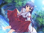  game_cg hoshizora_e_kakaru_hashi japanese_clothes koumoto_madoka long_hair miko purple_eyes purple_hair ryohka water 