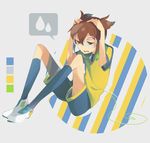  bad_id bad_pixiv_id black_eyes brown_hair glasses hayami_tsurumasa headphones inazuma_eleven_(series) inazuma_eleven_go male_focus mumi1010 shoes sneakers socks solo tears 