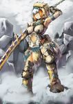  barioth barioth_(armor) blue_eyes boots capcom monster_hunter monster_hunter_portable_3rd snow sword weapon white_hair 