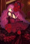  bad_id bad_pixiv_id blue_eyes dress flower frills long_hair looking_back original purple_hair red_flower red_rose rose solo tamarashi too_many too_many_frills 