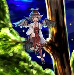  animal_ears dress fingernails hat in_tree kneehighs miya_(tsumazukanai) mystia_lorelei pink_hair short_hair sitting sitting_in_tree solo touhou tree wings 