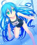  ahoge barefoot blue_hair blush feet green_eyes izumi_konata lucky_star mizugi pettanko pool sukumizu underwater very_long_hair 