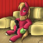  balls big_macintosh_(mlp) black_penis blonde_hair cutie_mark equine feral friendship_is_magic fur hair horse horsecock itsuko103 male mammal my_little_pony penis pony red_fur solo teasing yoke 