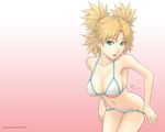  bikini bikini_pull blonde_hair blue_eyes breasts cleavage dan_(kumadan) large_breasts naruto naruto_(series) pulled_by_self quad_tails shiny shiny_skin strap_gap swimsuit temari undressing wallpaper 