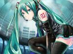  green_hair hatsune_miku high_res knee_socks tagme twin_tails vocaloid wallpaper 