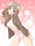  :p animal_ears bad_id bad_pixiv_id blue_eyes boko_(maniacpurple) brown_hair hair_down hat jacket open_clothes open_jacket panties panty_pull solo tail tongue tongue_out underwear undressing wilma_bishop world_witches_series 