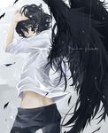  bad_id bad_pixiv_id black_hair black_wings feathers gilbert_nightray hand_in_hair hand_on_own_head keika male_focus pandora_hearts rain solo wavy_hair wings yellow_eyes 