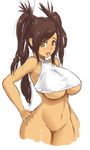  braid breasts brown_hair curvy erect_nipples hand_on_hip hips homura homura_(haku89) huge_breasts navel open_mouth pussy sketch sleeveless twin_braids twintails uncensored underboob wide_hips yellow_eyes 