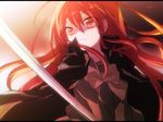  cape katana long_hair red_eyes red_hair school_uniform serafuku serious shakugan_no_shana shana solo sword tachitsu_teto trench_coat weapon 