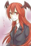  bad_id bad_pixiv_id bat_wings blazer fuji_tsugu head_wings jacket koakuma long_hair necktie red_eyes red_hair red_neckwear smile solo touhou wings 