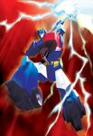  attack axe highres lighting mecha optimus_prime red robot transformers transformers_animated weapon wheels 