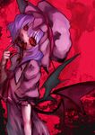  ascot bat_wings blood fangs fingernails hat highres karlwolf long_fingernails purple_hair red_eyes remilia_scarlet slit_pupils solo touhou vampire wings 