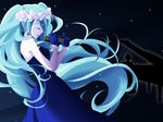  aqua_hair bare_shoulders closed_eyes dress earrings flower gloves hatsune_miku instrument jewelry long_hair piano solo togima twintails very_long_hair vocaloid 