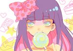  bow cake candy colored_eyelashes drawr food hair_bow heart isago_(ica) lollipop multicolored_hair panty_&amp;_stocking_with_garterbelt solo stocking_(psg) two-tone_hair 