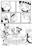  :p animal_ears cat_ears chen chopsticks closed_eyes comic eating food fox_tail ghost greyscale hat heterochromia holding juliet_sleeves konpaku_youmu konpaku_youmu_(ghost) long_sleeves monochrome multiple_girls multiple_tails pillow pillow_hat puffy_short_sleeves puffy_sleeves saigyouji_yuyuko seiza short_hair short_sleeves silent_comic sitting sonson_(eleven) table tail tassel tatara_kogasa tongue tongue_out touhou white_background wide_sleeves yakumo_ran 