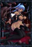  anal black_thighhighs blue_hair breasts dark_skin double_penetration hair_pull hair_ribbon kirishima_satoshi large_breasts nipples nude open_mouth original pointed_ears raep red_eyes ribbon shoes slime tentacle_raep tentacle_rape tentacles thighhighs twin_tails vaginal 