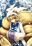  animal_ears bad_id bad_pixiv_id blonde_hair fox_ears fox_tail hands_in_opposite_sleeves hat highres multiple_tails narumizg short_hair solo tail touhou yakumo_ran yellow_eyes 