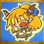  alcohol beer chibi cosplay derivative_work fang highres ibuki_suika lego one_eye_closed orange_hair photo pixel_art solo taneshima_popura taneshima_popura_(cosplay) touhou traditional_media waitress working!! you_rei_(blowback) 