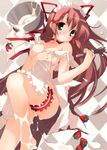  brown_hair cream garter green_eyes hadaka_apron long_hair mokamoka nipples nopan oppai solo 