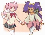  :3 axew bad_id bad_pixiv_id big_hair brown_eyes brown_ribbon closed_eyes crossover dark_skin dot_nose dress flat_chest floral_background frilled_dress frilled_sleeves frills gen_5_pokemon gym_leader hair_ribbon holding_hands iris_(pokemon) kaname_madoka kyubey light_smile long_hair long_sleeves looking_away low-tied_long_hair mahou_shoujo_madoka_magica multiple_girls nostrils outstretched_arm pink_background pink_eyes pink_hair pink_ribbon plaid plaid_skirt pleated_skirt pocket pokemon pokemon_(creature) ponytail puffy_sleeves purple_hair red_ribbon ribbon school_uniform seiyuu_connection short_hair short_twintails skirt sleeve_cuffs smile standing symmetry thighhighs thighs twintails two_side_up uniform very_long_hair white_legwear wide_sleeves yellow_ribbon yuuki_aoi zettai_ryouiki 