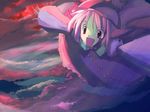  :d clod dark dress evening flying forest juliet_sleeves lake long_sleeves mystia_lorelei nature neki-t open_mouth outdoors puffy_long_sleeves puffy_sleeves red_dress scenery shore smile solo sunlight sunset touhou water 