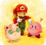  ? blue_eyes facial_hair gen_1_pokemon gloves green_eyes hat jigglypuff kirby kirby_(series) lowres mario mario_(series) mustache one_eye_closed pokemon pokemon_(creature) super_mario_bros. super_smash_bros. 