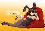  animal_ears brown_hair bunny_ears bunnysuit high_heels ikeda_shouko pantyhose shoes short_hair solo suzumiya_haruhi suzumiya_haruhi_no_yuuutsu wrist_cuffs 