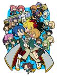  6+girls agemaki_wako atari_kou bad_id bad_pixiv_id black_footwear blonde_hair blue_hair blue_neckwear bou_tsukihiko brown_hair brown_pants brown_skirt bus chibi dai_takashi endou_sarina everyone gouda_tetsuya green_hair green_jacket ground_vehicle honda_george jacket katashiro_ryousuke kei_madoka kida_yuu kita_no_miko makina_ruri mask matsuyama_hiroshi miyabi_reiji motor_vehicle multicolored_hair multiple_boys multiple_girls necktie nichi_keito okamoto_midori pants pink_hair pink_neckwear prez_(star_driver) purple_hair red_hair ryou_ginta school_uniform shibuya_hideki shinada_benio shindou_sugata shirt simone_aragon skirt southern_cross_academy_uniform star_driver sugatame_tiger takumi_takeo tsunashi_takuto watanabe_kanako white_shirt yamasugata_jaguar yano_mami yellow_neckwear you_marino you_mizuno 