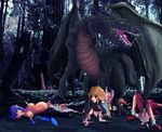  3girls aomidori belly blonde blue_hair breasts dragon elf exhausted forest huge_belly huge_breasts impregnation milk milk_squirt milking nipples nude oppai pregnant pussy_juice ready_to_pop scared spread_legs tagme up_skirt women_livestock 