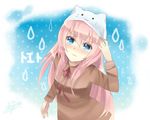  blue_eyes blush cat_hat dress hat long_hair megurine_luka pink_hair tears toeto_(vocaloid) vocaloid yunare 