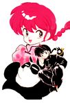  1girl beret black_hair braid chinese_clothes genderswap genderswap_(mtf) hat highres p-chan panda ranma-chan ranma_1/2 red_hair saotome_genma saotome_ranma scan single_braid takahashi_rumiko 