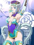  armpits bad_id bad_pixiv_id bare_shoulders blue_eyes blue_hair blue_rose_(tiger_&amp;_bunny) boots breasts character_name cleavage crystal_earrings earrings elbow_gloves gloves jewelry karina_lyle medium_breasts mgk968 pepsi_nex product_placement solo thigh_boots thighhighs tiger_&amp;_bunny zoom_layer 