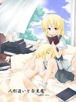  alice_margatroid blonde_hair closed_eyes couple engrish kirisame_marisa multiple_girls nude ranguage sakuraba_yuuki school_uniform sleeping socks sweat touhou yuri 