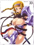  absurdres armor blonde_hair blue_eyes braid buckle hairband highres hisayuki_hirokazu leina queen's_blade revealing_clothes shield short_hair_with_long_locks side_braid solo sword twin_braids weapon 