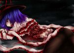  blood blue_hair guro hat nagae_iku purple_hair red_eyes scarf shimo_(depthbomb) skirt solo tears touhou 